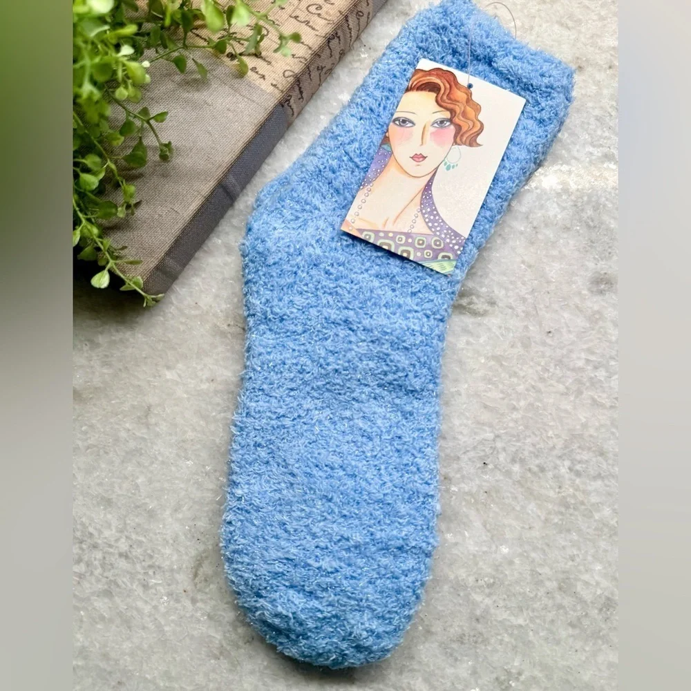 New Blue Fuzzy Shimmer Spa Relaxation Soft Sleep Lounge Socks